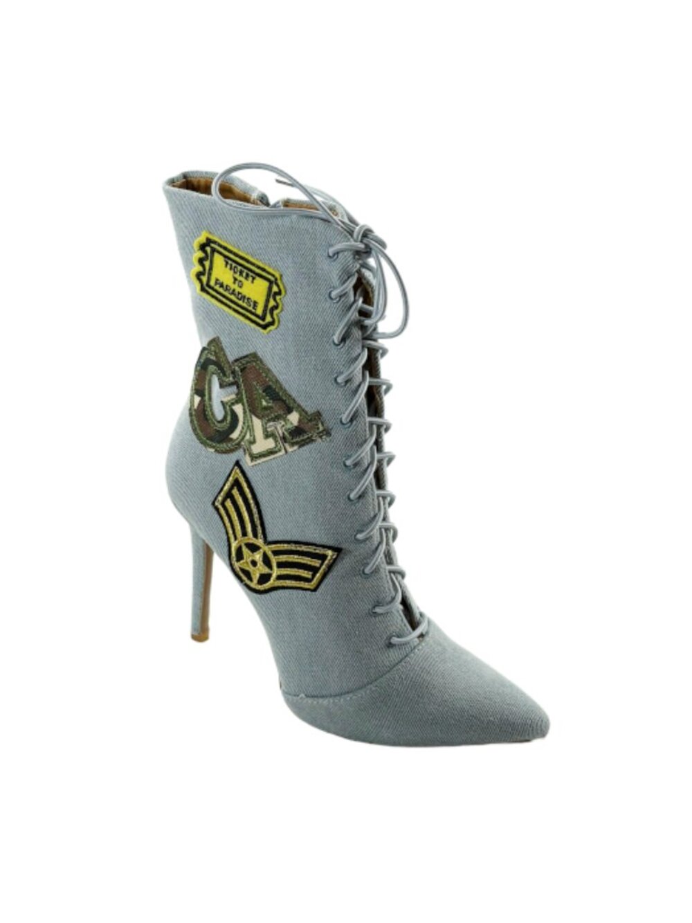 Qupid Milia-63 Women’s Denim Lace-Up Stiletto Ankle Boots